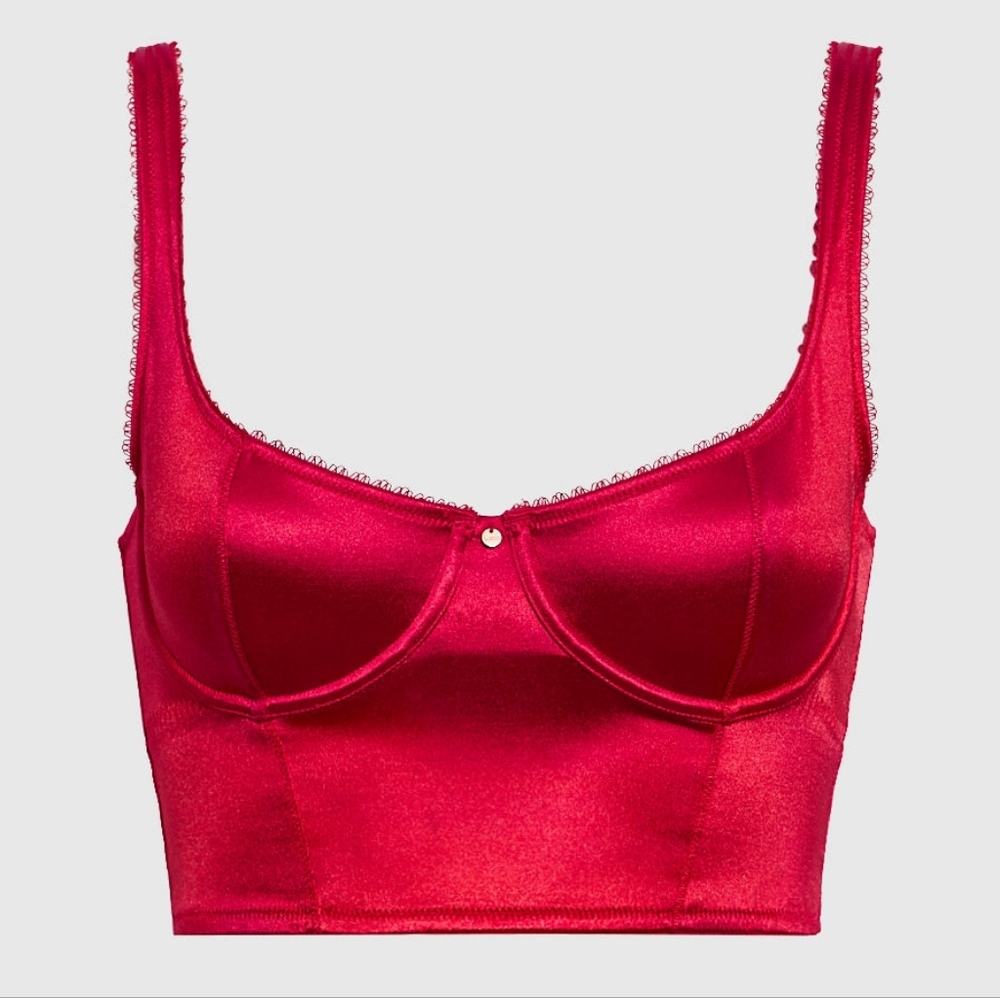 La SENZA Unlined Satin Balconette Bra Top in Cosmo Red